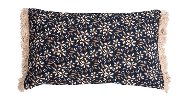 magasin Castorama Coussin à Franges Imprimé Fleurs Deco&Co Bleu L.50 X L.40 Cm 1