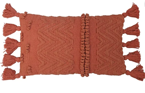 grande promotion Castorama Coussin Chindi Tissé Avec 10 Pompons Terracotta 30 X 50 Cm 1