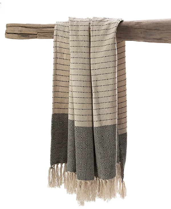 vente à bas prix Castorama Plaid Tissé Eko Deco&Co Gris Et Blanc L.150 X L.130 Cm 1