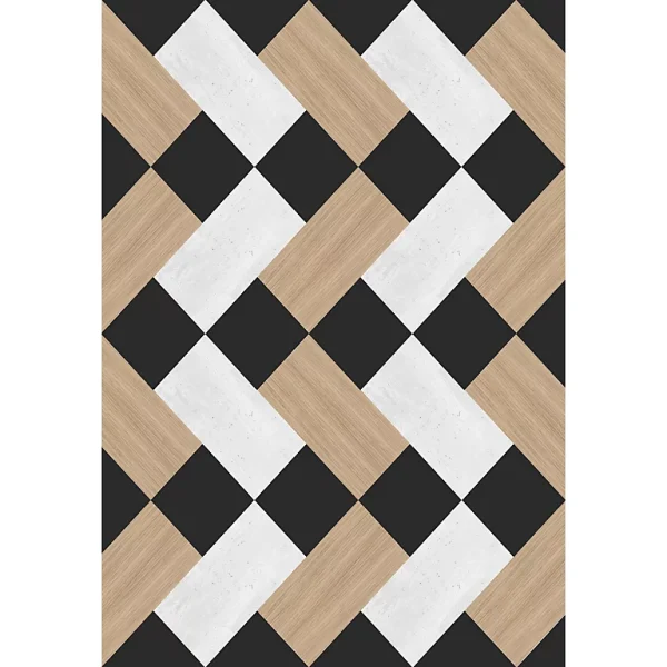 mode Castorama Tapis Vinyle Motif Rectangles, Carrés Blancs, Noirs Et Naturels L.95 X L.66 Cm X Ep. 2 Mm 1