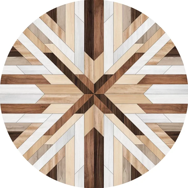 Nouvelle Collection Castorama Tapis Vinyle Rond Imitation Chevrons Coloris Naturels, Noyer & Bois Blanc ⌀99cm X Ep 2mm 1