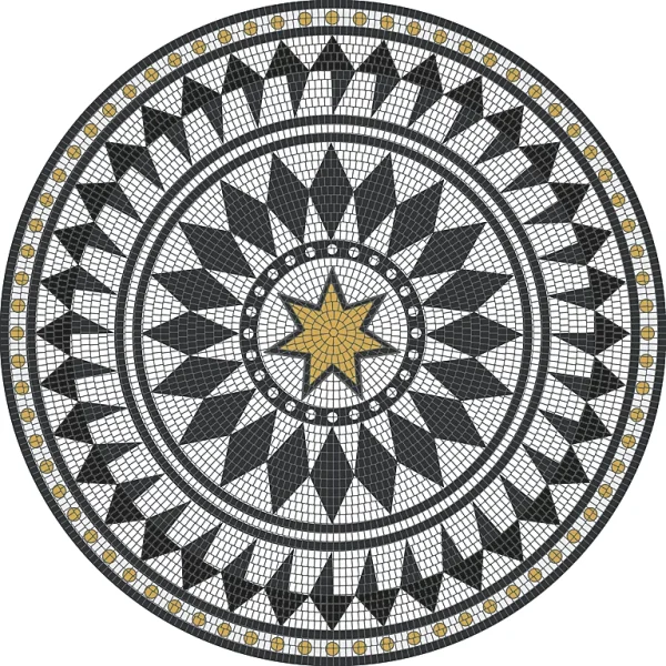 site officiel Castorama Tapis Vinyle Rond Mosaïque Blanc, Noire Et Orange ⌀99cm X Ep. 2mm 1